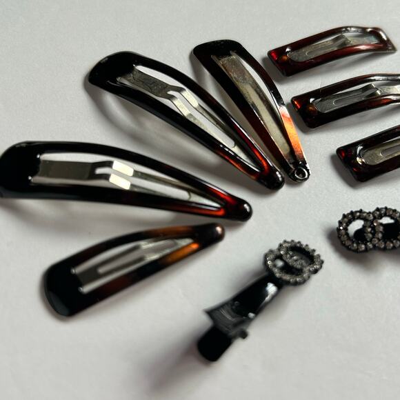 Vintage Hair Clip Lot Tortoise Snap Barrettes & Rhinestone Clips 9 Pc - Picture 4 of 4